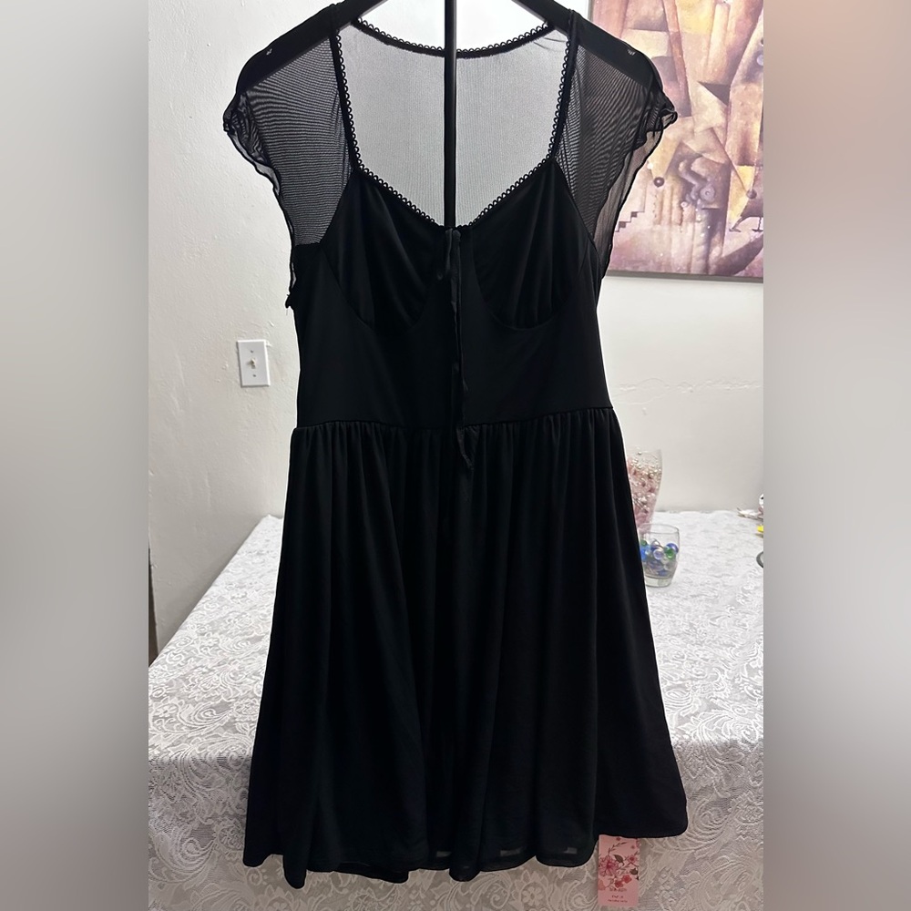 SHEIN Curve 0XL Black Mesh Mini Dress Sheer Top New With Tags
